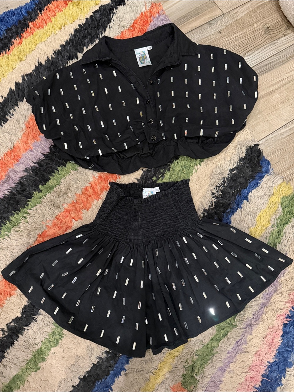 QUEEN OF SPARKLES Black Embellished Two-Piece Skirt Set